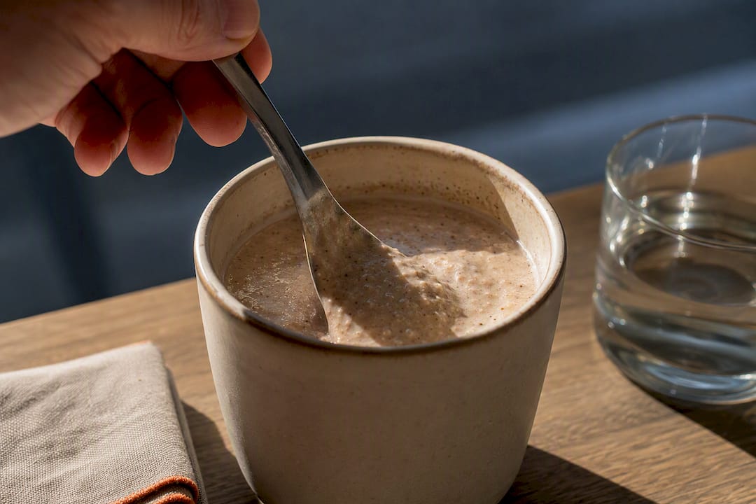 Spoon showing plant protein shake texture