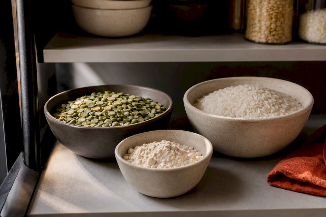 Pea, rice, and blended protein ingredients