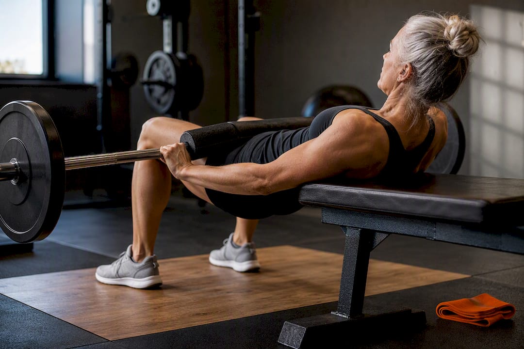 Mature lifter demonstrating controlled hip thrust
